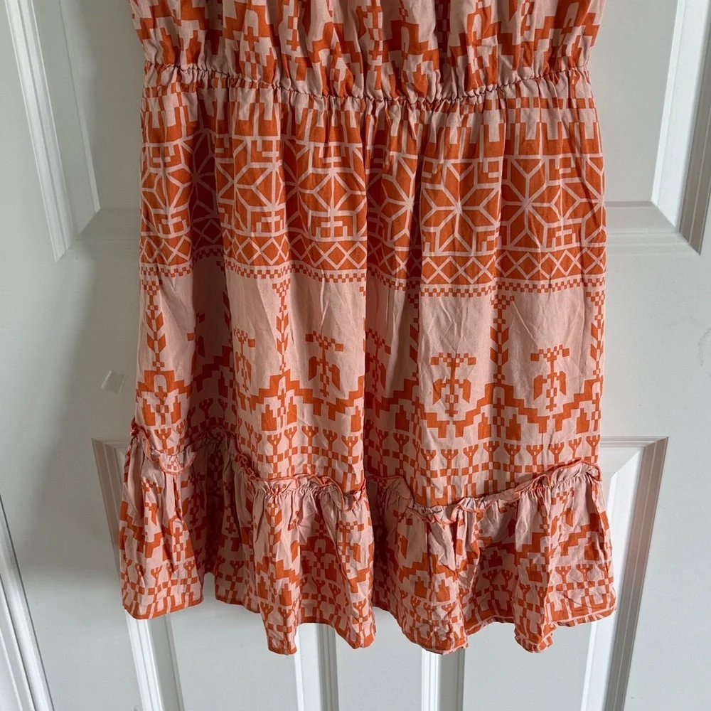 BTFBM Orange Patterned Light Pink Aztex Tribal Sleeveless Halter Mini Dress Med